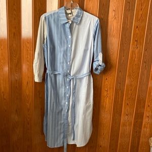 Alex Striped Colorblok Shirtdress in Blue Multi Size 1X with Mixed Striped.